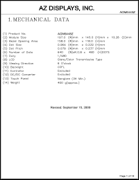 AGM6448Z-NC-GBS-T datasheet: 0.3-7.0V; number of dots: 640 x 480dots; dot size:0.064 x 0.222mm; dot pitch:0.079 x 0.237mm; AZ display AGM6448Z-NC-GBS-T