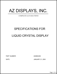 AGM6424B-C-YBS-T datasheet: 3.3V; number of dots: 640 x 240dots; dot size:0.065 x 0.225mm; dot pitch:0.08 x 0.24mm; liquid crystal display AGM6424B-C-YBS-T