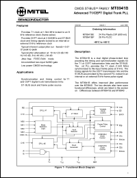 MT8941BP datasheet: 0.3-7.0V; +-10mA; advanced T1/CEPT digital trunk PLL. For synchronization and timing control for T1 and CEPT digital trunk transmission links MT8941BP