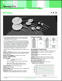 60R010 datasheet: Resettable PTC. Ihold = 0.10A, Itrip = 0.20, Vmax = 60Vdc. Reel quantity 3000. 60R010