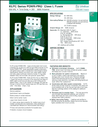 KLPC200 datasheet: KLPC series POWR-PRO class L fuse. Time-delay. 200A, 600VAC, 480VDC. KLPC200