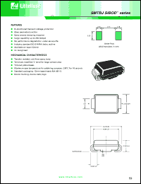 SMTBJ200A datasheet: SMTBJ SiBOD, bi-directional transient voltage protection. Vrm = 200V. Peak pulse current Ipp = 50A (10/1000usec), 150A (8-20us expo). SMTBJ200A