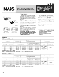 AQV101AZ datasheet: PhotoMOS relay, HF (high function) type [1-channel (form A0 type]. Load voltage 40V, load current 700 mA. Tape and reel packing style. picked from the 4/5/6-pin side. AQV101AZ