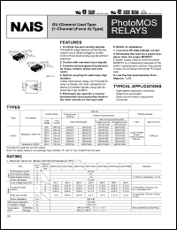 AQV212 datasheet: PhotoMOS relay, GU (general use) type, 1-channel (form A ) type. I/O isolation: standard 1,500 VAC. Output rating: load voltage 60V, load current 400 mA. Tube packing style. AQV212