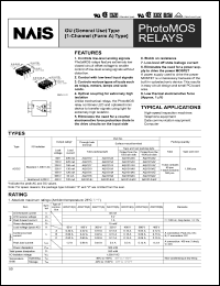 AQV210AX datasheet: PhotoMOS relay, GU (general use) type, 1-channel (form A ) type. I/O isolation: standard 1,500 VAC. Output rating: load voltage 350V, load current 130 mA. Tape and reel packing style, picked from the 1/2/3-pin side. AQV210AX