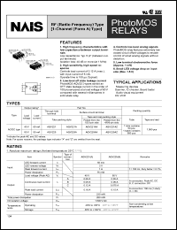 AQV221A datasheet: PhotoMOS relay, RF (radio frequency) type [1-channel (form A) type]. AC/DC type. Output rating: load voltage 40 V, load current 80 mA. Surface-mount terminal. Tube packing style. AQV221A