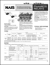 AQV410EH datasheet: PhotoMOS relay, GU (general use) E-type [1-channel (form B) type]. AC/DC type. I/O isolation: reanforced 5,000 VAC. Output rating: load voltage 350 V, load current 130 mA. Through hole terminal. Tube packing style. AQV410EH