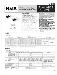 AQW215 datasheet: PhotoMOS relay, GU (general use), 2-channel (form A) type. AC/DC type. Output rating: load voltage 100 V, load current 300 mA. Through hole terminal. Tube packing style. AQW215