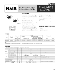 AQW210EH datasheet: PhotoMOS relay, GU (general use), E-type, 2-channel (form A) type. I/O isolation: reinforced 5,000V. AC/DC type. Output rating: load voltage 350 V, load current 120 mA. Through hole terminal. AQW210EH