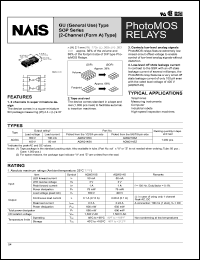 AQW210SZ datasheet: PhotoMOS relay, GU (general use), [2-channel (form A) type]. AC/DC type. Output rating: load voltage 350 V, load current 100 mA. Picked from the 5/6/7/8-pin side. AQW210SZ