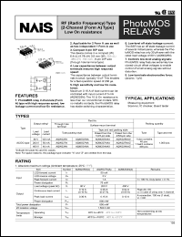 AQW227NA datasheet: PhotoMOS relay, FR (radio frequency) type, [2-channel (form A) type] low on resistance. AC/DC type. Output rating: load voltage 200 V, load current 50 mA. surface-mount terminal, tube packing style. AQW227NA