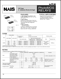 AQW274 datasheet: PhotoMOS relay, PD type, [2-channel (form A) type]. AC/DC type. Output rating: load voltage 400 V, load current 0.3 A. Through hole terminal, tube packing style. AQW274