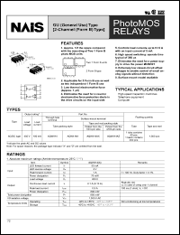 AQW414A datasheet: PhotoMOS relay, GU (general use) type, [2-channel (form B) type]. AC/DC type. Output rating: load voltage 400 V, load current 100 mA. Surface-mount terminal, tube packing style. AQW414A