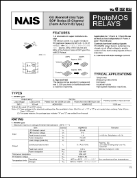 AQW610SX datasheet: PhotoMOS relay, GU (general use) [2-channel (formA form B) type]. AC/DC type. Output rating: load voltage 350 V, load current 100 mA. Picked from the 1/2/3/4-pin side. AQW610SX