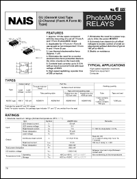 AQW614AZ datasheet: PhotoMOS relay, GU (general use) [2-channel (formA form B) type]. AC/DC type. Output rating: load voltage 400 V, load current 100 mA. Surface mount terminal. Picked from the 4/5/6-pin side. AQW614AZ