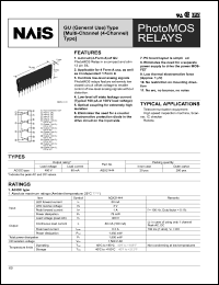 AQX21444 datasheet: PhotoMOS relay, GU (general use) type [multi-channel(4-channel) type]. AC/DC type. Output rating: load voltage 400 V, load current 80 mA. AQX21444