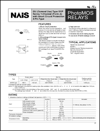 AQY210KSZ datasheet: PhotoMOS relay, GU (general use) type. 1-channel(form A) with short circuit protection. AC/DC type. Output rating: load voltage 350 V, load current 120 mA. AQY210KSZ