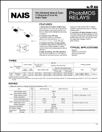 AQY210EHAX datasheet: PhotoMOS relay, GU (general use)-E type. 1-channel (form A). AC/DC type. I/O isolation voltage reinforced 5,000V. Output rating: load voltage 350 V, load current 130 mA. AQY210EHAX