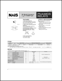 AQY221N2VY datasheet: PhotoMOS relay, RF (radio frequency). C x R 10 type. 1 form A. AC/DC type. Output rating: load voltage 40 V, load current 120 mA. AQY221N2VY