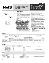 AQY414EHAZ datasheet: PhotoMOS relay, GU (general use)-E type, 1-channel (form B). AC/DC type. I/O isolastion reinforced 5,000V. Output rating: load voltage 400 V, load current 120 mA. AQY414EHAZ