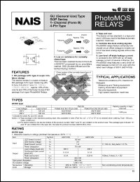 AQY410SZ datasheet: PhotoMOS relay, GU (general use) type, 1-channel (form B). Output rating: load voltage 350 V, load current 120 mA. AQY410SZ