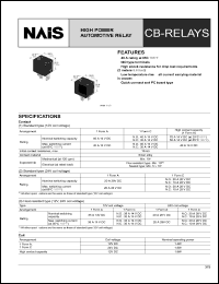 CB1aF-P-12V datasheet: CB-relay. High power automotive relay. Mounting classification: PC board type. 1 form A. Coil voltage 12 V. Standard type. Flux-resistant type. CB1aF-P-12V