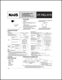 CP1SA-12V-X datasheet: CP-relay. Ultra-miniature, low profile automotive relay. Surface mount terminal type. 1 form C. Coil voltage 12 V. CP1SA-12V-X