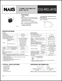 CQ1-12V datasheet: CQ-relay. Automotive quiet relay. 1 form C. Coil voltage 12 V. CQ1-12V