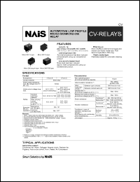ACV31012 datasheet: CV-relay. Automotive low profile micro-ISO relay. Standard type. 1 form A. Plug-in terminal. Coil voltage 12 V. ACV31012