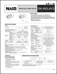 DK1a1b-3V datasheet: DK-relay. Miniature power relay. Nominal voltage 3 V DC. 1 form A 1 form B. Single side stable. DK1a1b-3V