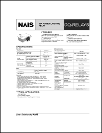 ADQ13Q009 datasheet: DQ-relay. 30A power latching relay. Nominal voltage 9 V DC. 1 form A. 1 coil latching type. ADQ13Q009