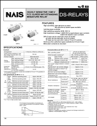 DS1E-S-DC1.5V datasheet: DS-relay. Highly sensitive 1500V FCC surge withstandinge miniature relay. Nominal voltage 1.5 V DC. 1 form C. S(200 mW)-type. Single side stable. DS1E-S-DC1.5V