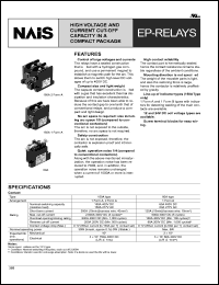 AEP16012 datasheet: EP-relay. High voltage and current, out-off capacity in a compact package. Nominal voltage 12 V DC. Contact arrangement: 1 form A. Contact rating: 60A. Without indicator contact. AEP16012