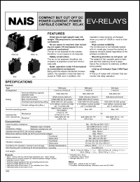 AEV25012 datasheet: EV-relay. Compact but cut off DC power current, power capsule contact relay. Coil voltage 12 V DC. Contact arrangement: 2 form A. Contact rating: 150A. Without indicator contact. AEV25012