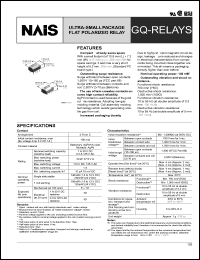 AGQ2001H datasheet: GQ-relay. Ultra-small package flat polarized relay. Operating function single side stable. Standard PC board terminal. Coil rating 1.5 V DC. AGQ2001H