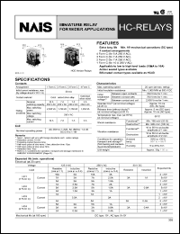 HC1H-AC6V datasheet: HC-relay. Miniature relay for wide applications. 1 form C. Standart type. Coil voltage 6 V AC. Plug-in. HC1H-AC6V