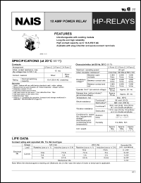 HP2-DC48V datasheet: HP-relay. 10 Amp power relay. 2 form C. Coil voltage 48 V DC. Standard plug-in terminal type (without lamp wired). HP2-DC48V