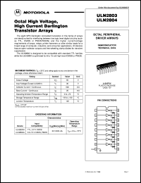 ULN2803A datasheet: Octal High Voltage, High Current Darlington Transistor Arrays ULN2803A