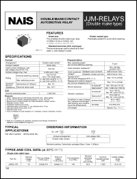 JJM2w-12V datasheet: JJM-relay. Doublemake contact automotive relay. Coil voltage 12 V DC. Single side stable type. JJM2w-12V