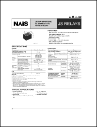 JS1a-12V datasheet: JS-relay. Ultra-miniature power relay. 1 form A. Coil voltage 12 V DC. Sealed type. Class E insulation. JS1a-12V