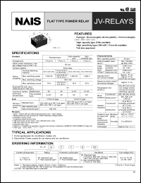 JV1a-5V datasheet: JV-relay. Flat type power relay. 1 form A, standard type. Coil voltage 5 V DC. Sealed type. JV1a-5V