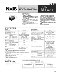 JVN1aF-48V datasheet: JV-N relay. Compact flat power relay for heater loads. 1 form A. Coil voltage 48 V DC. Flux-resistant type. JVN1aF-48V