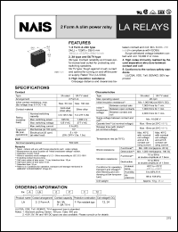 ALA2F24 datasheet: LA-relay. 2 form slim power relay. 3 A type. Nominal voltage 24 V DC. ALA2F24