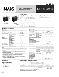 ALF1T05 datasheet: LF-relay. 20 A power relay for home appliances. Coil voltage 5 V DC. 1 form A. TMP type. ALF1T05