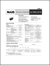 ALZ11B05 datasheet: LZ relay. 16 A Low profile power. Coil voltage 5 V DC. 1 form C. Flux-resistant type. Class B. ALZ11B05