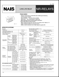 NR-HD-12V datasheet: NR-relay. Long life relay. 1 form C. Coil voltage 12 V DC. Sealed type. Single state stable. NR-HD-12V