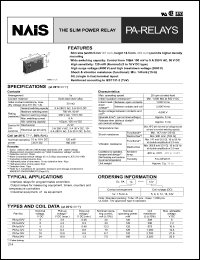 PA1a-6V datasheet: PA-relay. The slim power relay. 1 form A. Coil voltage 6 V DC. PA1a-6V