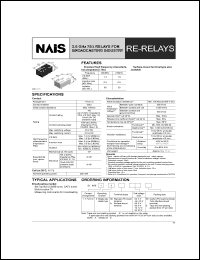 ARE13A4H datasheet: RE-relay. 2.6 GHz 75 ohm relays for broadcasting industry. Surface-mount terminal. Nominal voltage 4.5 V DC. ARE13A4H