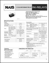 RK1-3V datasheet: RK-realy. 1.5 GHz microwave relay. Standard type. Single side stable type. Nominal voltage 3 V DC. RK1-3V