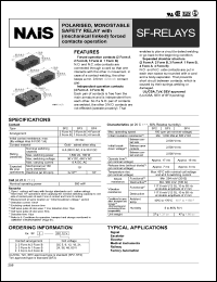 SF2-DC9V datasheet: SF-relay. Polarized, monostable safety relay with (mechanical linked) forced contacts operation. Coil voltage 9 V DC. Contact arangement: 2 form A 2 form B. SF2-DC9V